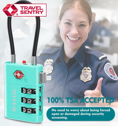 TSA Approved Luggage Locks – High Security TSA008 Combination Travel Locks with Inspection Indicator for Suitcases and Backpacks. (2, Cyan)