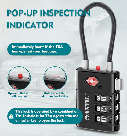 TSA Approved Luggage Locks – High Security TSA008 Combination Travel Locks with Inspection Indicator for Suitcases and Backpacks. (2, Cyan)