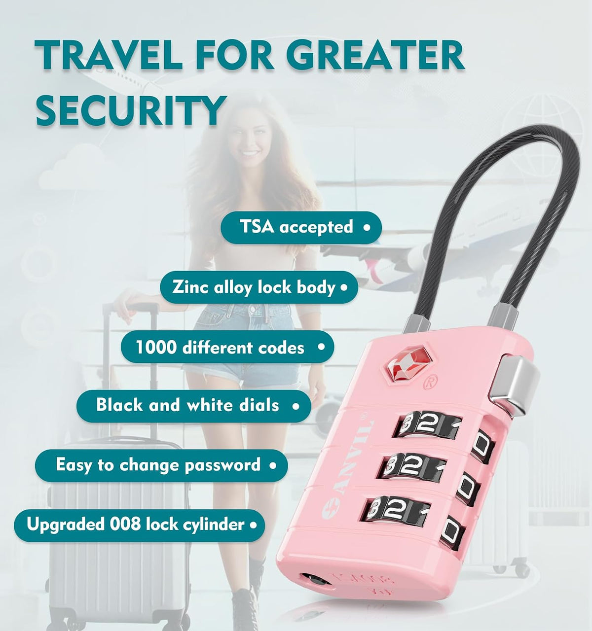TSA Approved Luggage Locks – High Security TSA008 Combination Travel Locks with Inspection Indicator for Suitcases and Backpacks. (2, Cyan)