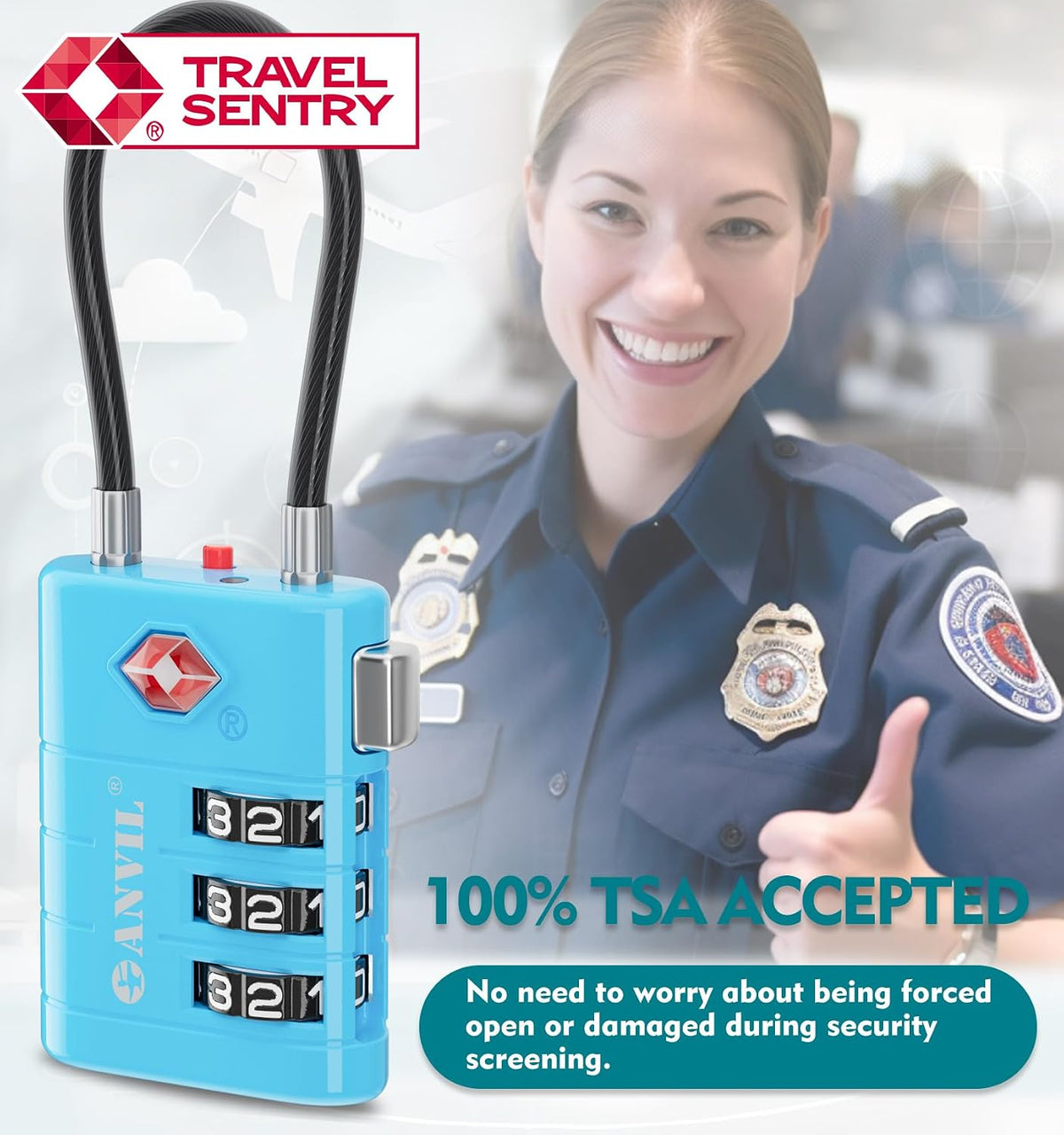 TSA Approved Luggage Locks – High Security TSA008 Combination Travel Locks with Inspection Indicator for Suitcases and Backpacks. (2, Cyan)