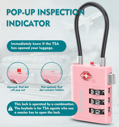 TSA Approved Luggage Locks – High Security TSA008 Combination Travel Locks with Inspection Indicator for Suitcases and Backpacks. (2, Cyan)