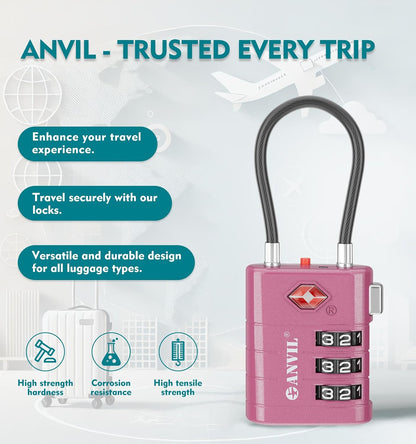 TSA Approved Luggage Locks – High Security TSA008 Combination Travel Locks with Inspection Indicator for Suitcases and Backpacks. (2, Cyan)