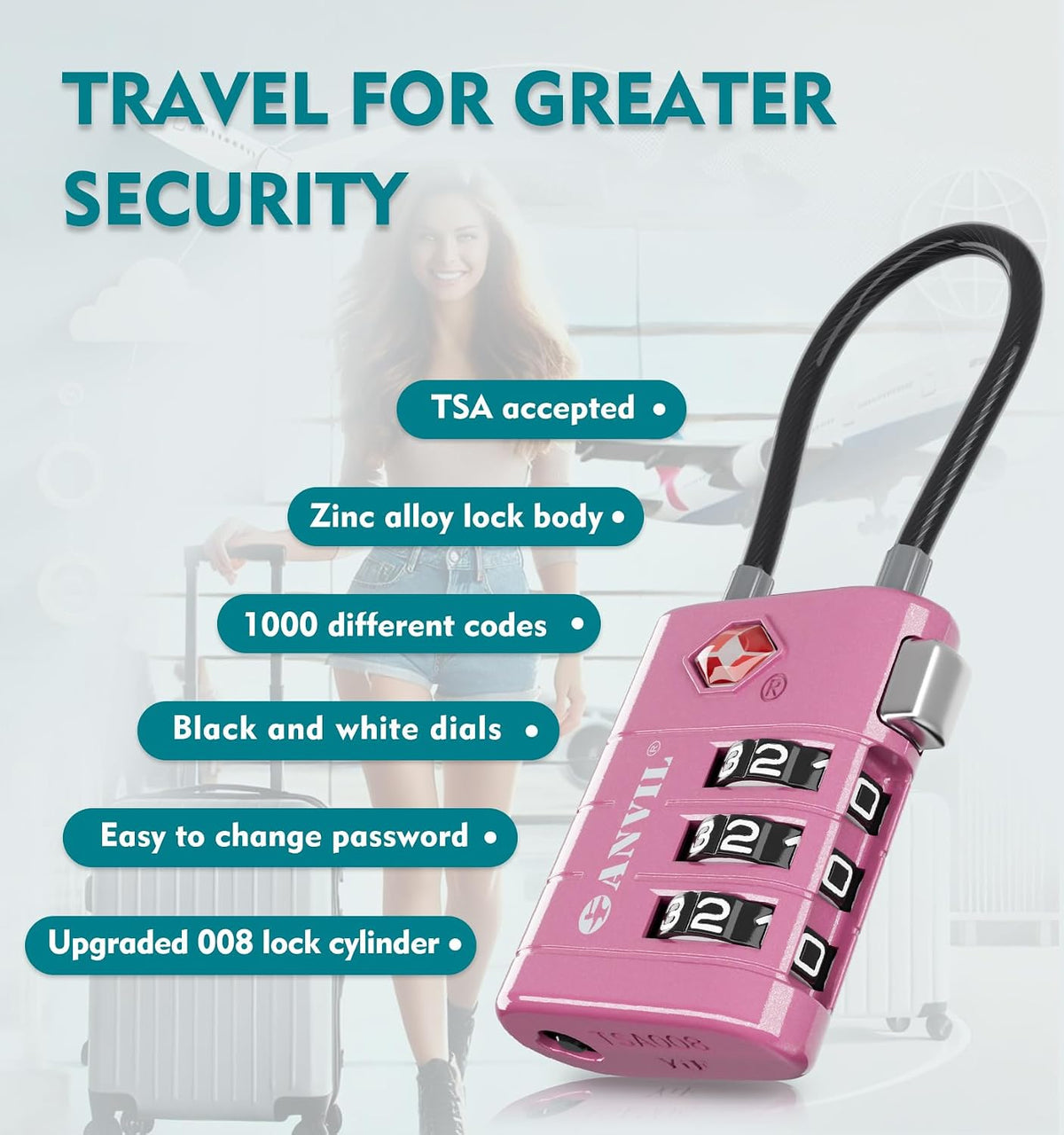 TSA Approved Luggage Locks – High Security TSA008 Combination Travel Locks with Inspection Indicator for Suitcases and Backpacks. (2, Cyan)