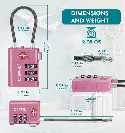 TSA Approved Luggage Locks – High Security TSA008 Combination Travel Locks with Inspection Indicator for Suitcases and Backpacks. (2, Cyan)