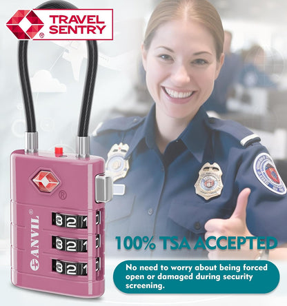 TSA Approved Luggage Locks – High Security TSA008 Combination Travel Locks with Inspection Indicator for Suitcases and Backpacks. (2, Cyan)