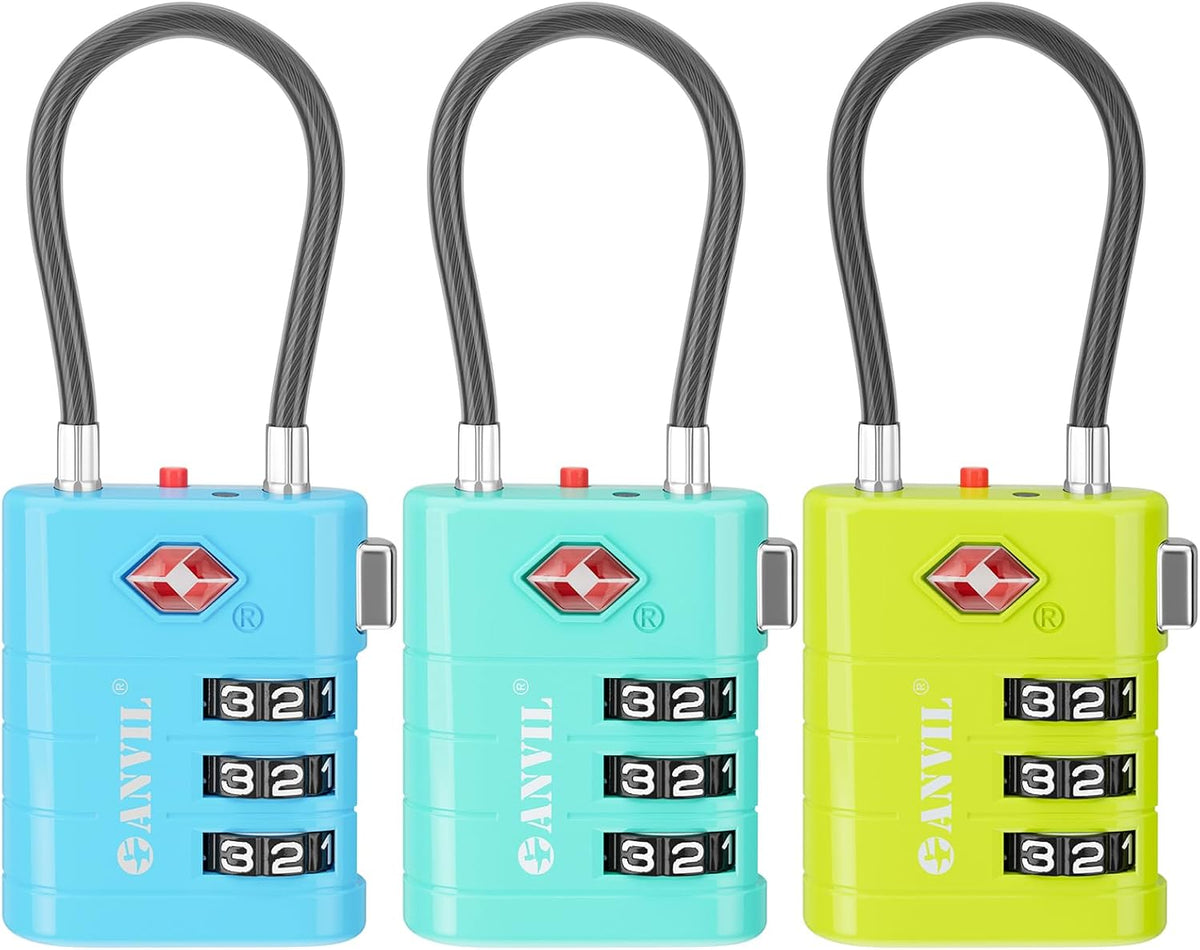 TSA Approved Luggage Locks – High Security TSA008 Combination Travel Locks with Inspection Indicator for Suitcases and Backpacks. (2, Cyan)