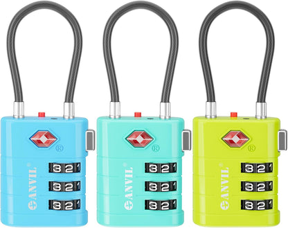 TSA Approved Luggage Locks – High Security TSA008 Combination Travel Locks with Inspection Indicator for Suitcases and Backpacks. (2, Cyan)