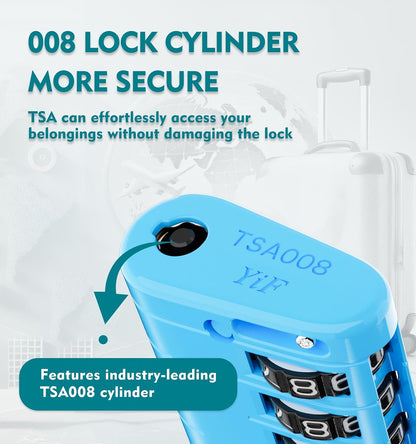 TSA Approved Luggage Locks – High Security TSA008 Combination Travel Locks with Inspection Indicator for Suitcases and Backpacks. (2, Cyan)