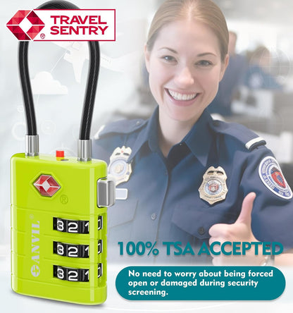 TSA Approved Luggage Locks – High Security TSA008 Combination Travel Locks with Inspection Indicator for Suitcases and Backpacks. (2, Cyan)