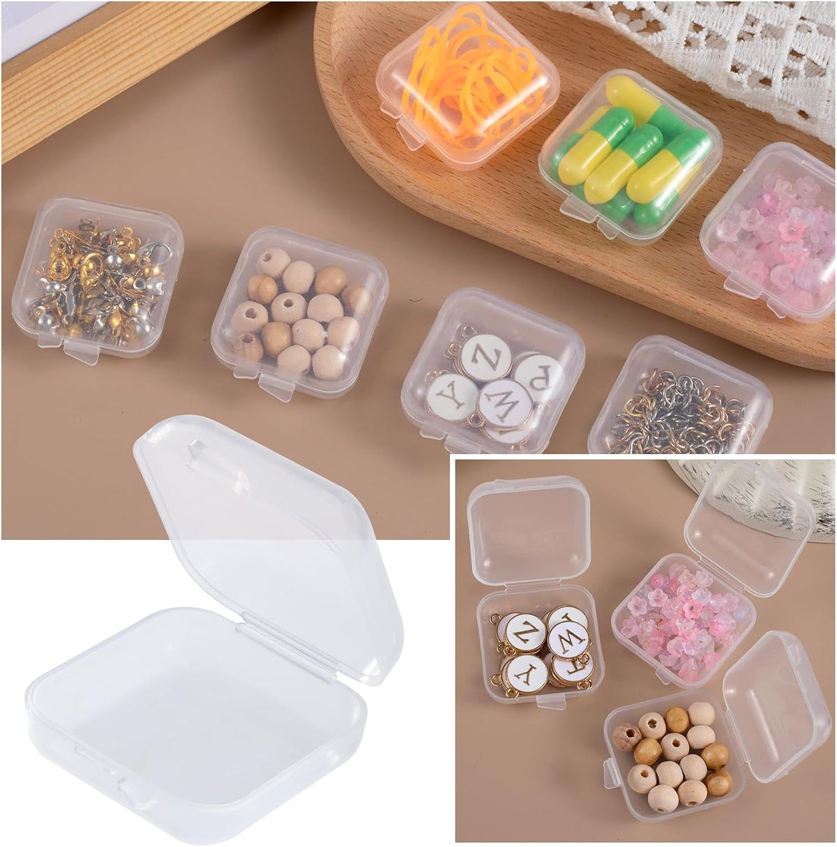 6pcs Clear Plastic Ear Plug Cases, 1.8cm Thicken Mini Jewelry Storage Cases, Small Portable Square Bead Storage Box Organizer for Earplugs Necklaces Handicrafts