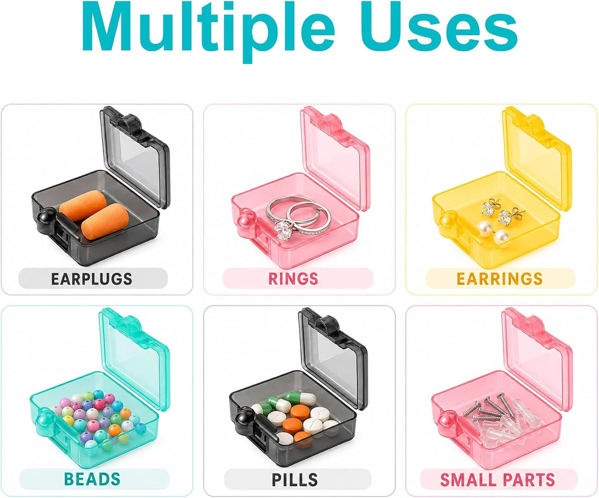 6pcs Clear Plastic Ear Plug Cases, 1.8cm Thicken Mini Jewelry Storage Cases, Small Portable Square Bead Storage Box Organizer for Earplugs Necklaces Handicrafts