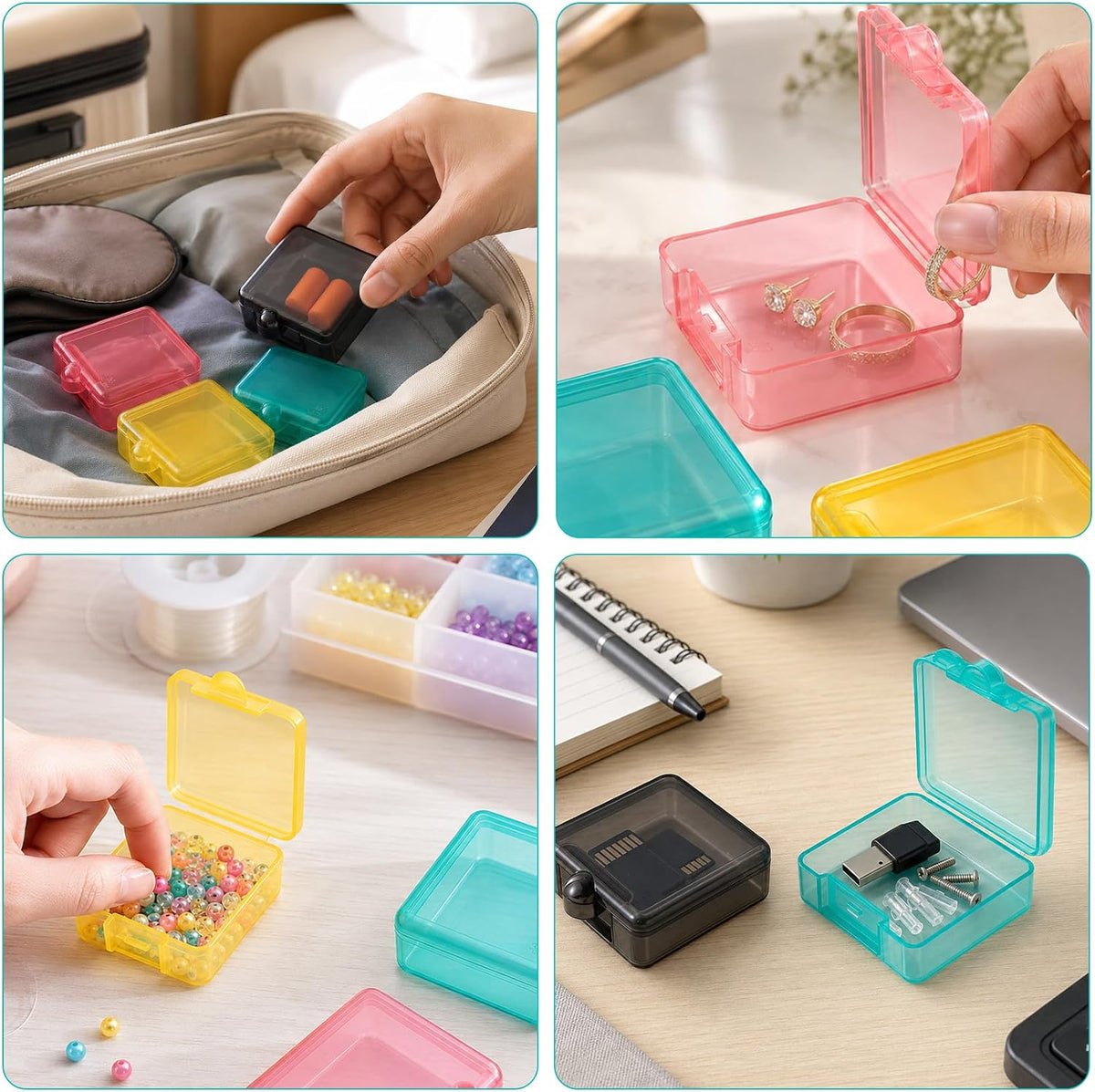 6pcs Clear Plastic Ear Plug Cases, 1.8cm Thicken Mini Jewelry Storage Cases, Small Portable Square Bead Storage Box Organizer for Earplugs Necklaces Handicrafts