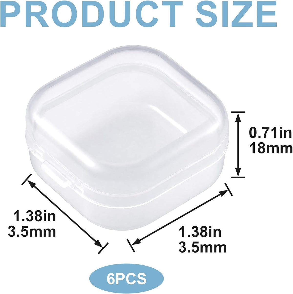 6pcs Clear Plastic Ear Plug Cases, 1.8cm Thicken Mini Jewelry Storage Cases, Small Portable Square Bead Storage Box Organizer for Earplugs Necklaces Handicrafts