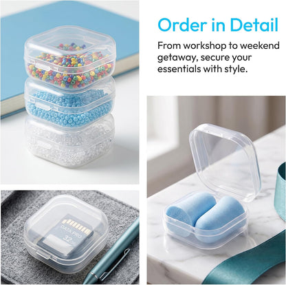 6pcs Clear Plastic Ear Plug Cases, 1.8cm Thicken Mini Jewelry Storage Cases, Small Portable Square Bead Storage Box Organizer for Earplugs Necklaces Handicrafts