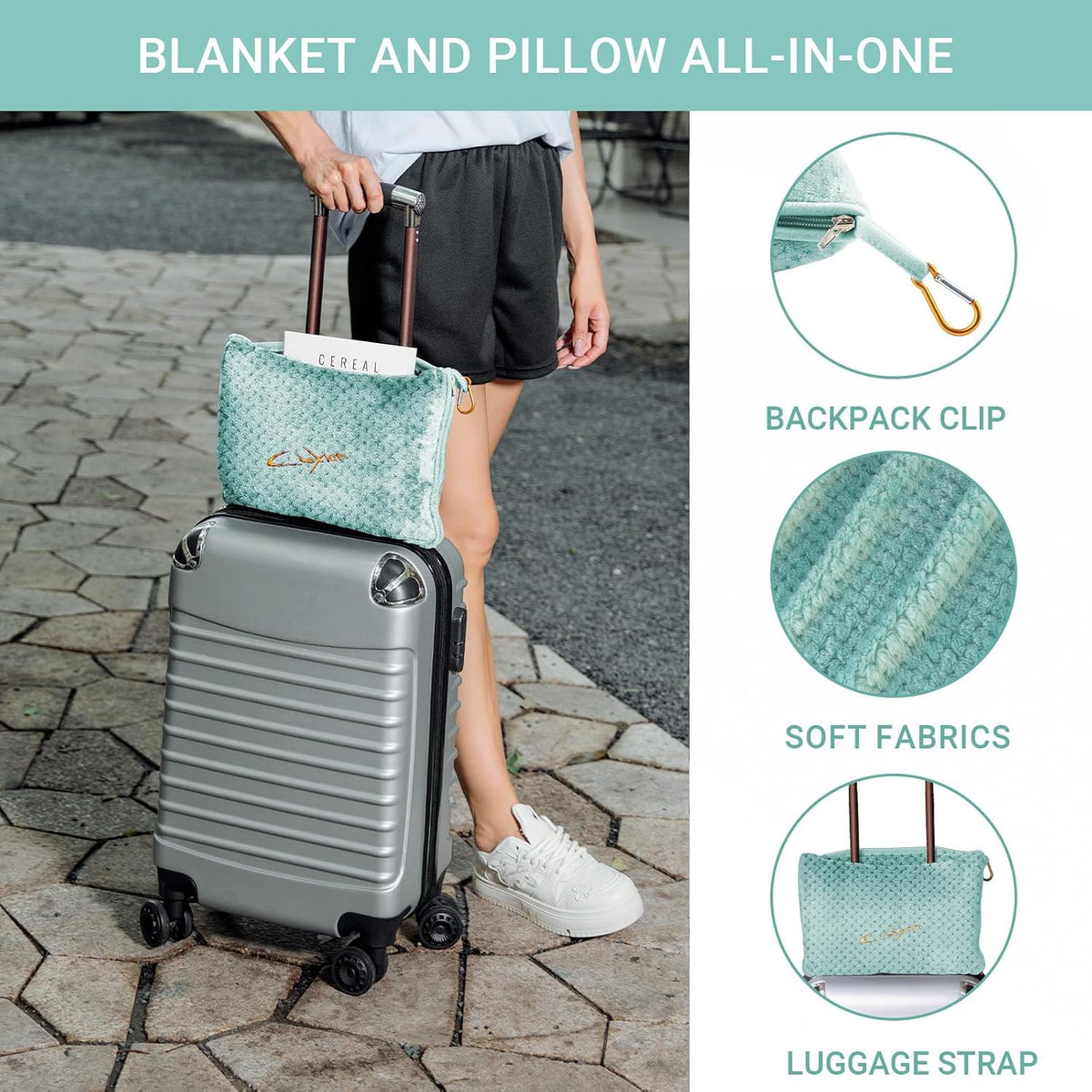 Travel Blanket and Pillow Set, 300 GSM Soft Fleece, 60x43 Inches, 3-in-1 Compact with Bag, Pink