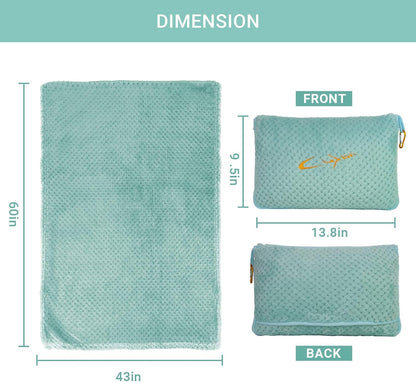 Travel Blanket and Pillow Set, 300 GSM Soft Fleece, 60x43 Inches, 3-in-1 Compact with Bag, Pink