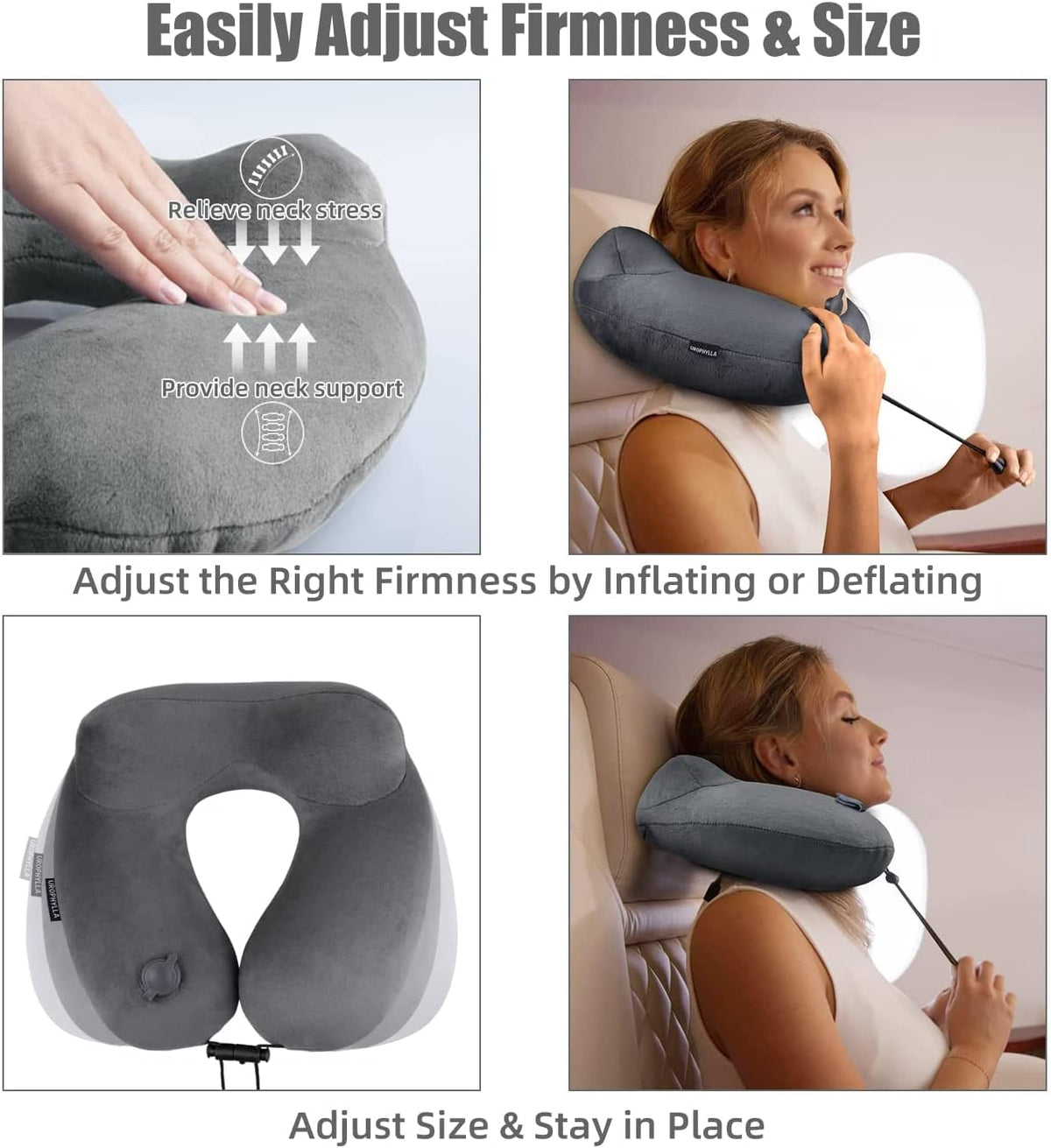 Inflatable Travel Neck Pillow for Airplanes, Super Soft Velvet Neck Support, Adjustable Firmness, Blow Up Plane Pillow for Long Flights, Road Trips, Travel Essentials with Eye Mask, Earplug