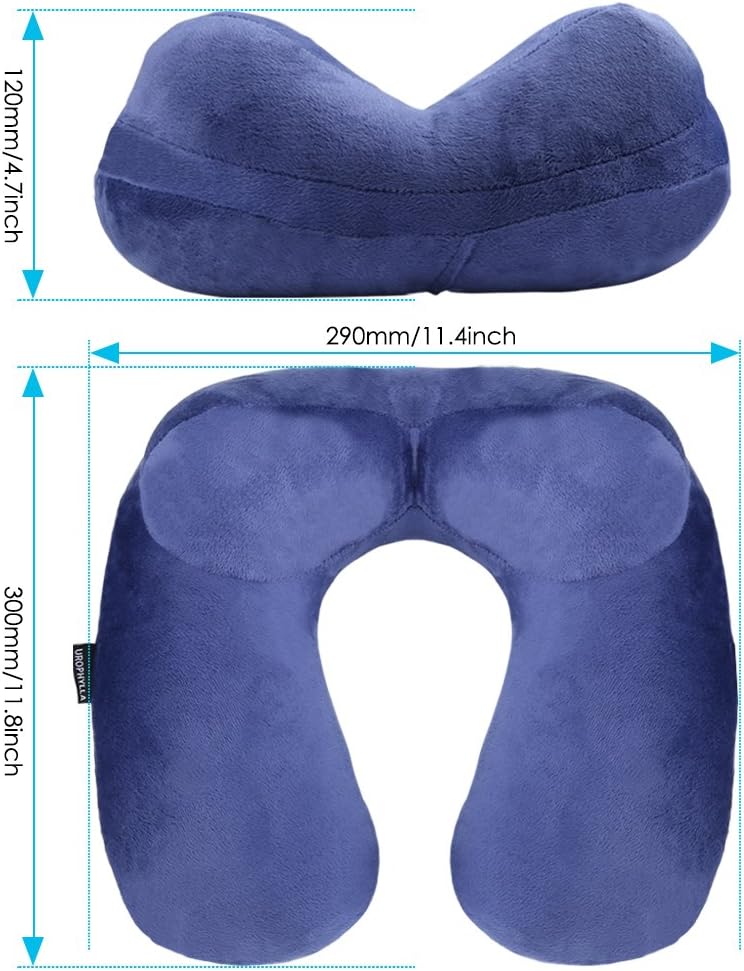 Inflatable Travel Neck Pillow for Airplanes, Super Soft Velvet Neck Support, Adjustable Firmness, Blow Up Plane Pillow for Long Flights, Road Trips, Travel Essentials with Eye Mask, Earplug