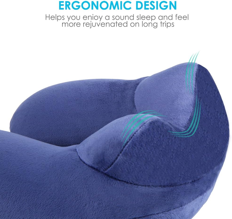 Inflatable Travel Neck Pillow for Airplanes, Super Soft Velvet Neck Support, Adjustable Firmness, Blow Up Plane Pillow for Long Flights, Road Trips, Travel Essentials with Eye Mask, Earplug