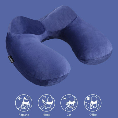 Inflatable Travel Neck Pillow for Airplanes, Super Soft Velvet Neck Support, Adjustable Firmness, Blow Up Plane Pillow for Long Flights, Road Trips, Travel Essentials with Eye Mask, Earplug