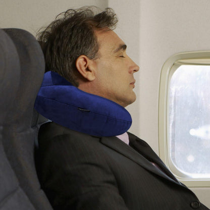 Inflatable Travel Neck Pillow for Airplanes, Super Soft Velvet Neck Support, Adjustable Firmness, Blow Up Plane Pillow for Long Flights, Road Trips, Travel Essentials with Eye Mask, Earplug