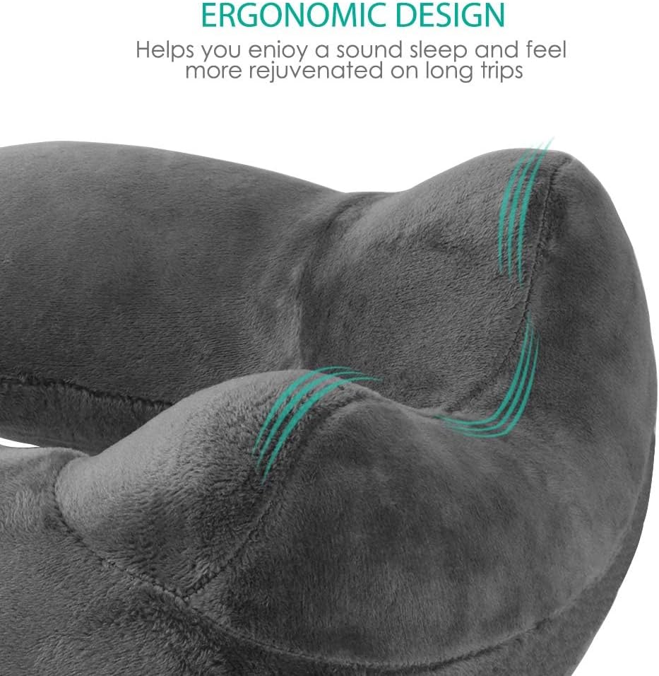 Inflatable Travel Neck Pillow for Airplanes, Super Soft Velvet Neck Support, Adjustable Firmness, Blow Up Plane Pillow for Long Flights, Road Trips, Travel Essentials with Eye Mask, Earplug