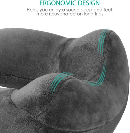 Inflatable Travel Neck Pillow for Airplanes, Super Soft Velvet Neck Support, Adjustable Firmness, Blow Up Plane Pillow for Long Flights, Road Trips, Travel Essentials with Eye Mask, Earplug