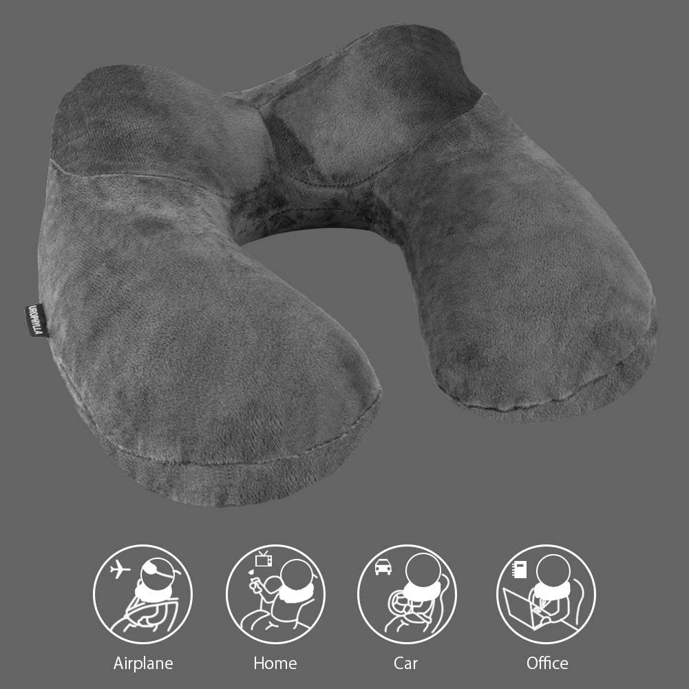 Inflatable Travel Neck Pillow for Airplanes, Super Soft Velvet Neck Support, Adjustable Firmness, Blow Up Plane Pillow for Long Flights, Road Trips, Travel Essentials with Eye Mask, Earplug