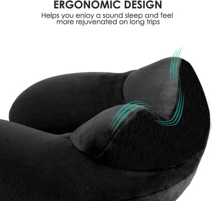Inflatable Travel Neck Pillow for Airplanes, Super Soft Velvet Neck Support, Adjustable Firmness, Blow Up Plane Pillow for Long Flights, Road Trips, Travel Essentials with Eye Mask, Earplug