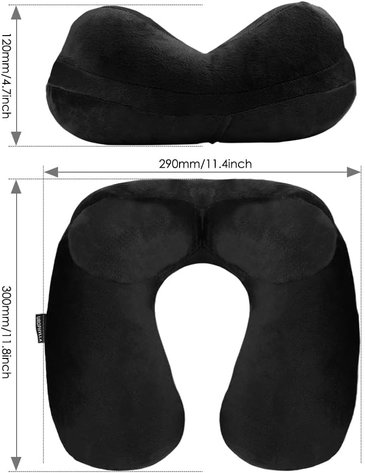 Inflatable Travel Neck Pillow for Airplanes, Super Soft Velvet Neck Support, Adjustable Firmness, Blow Up Plane Pillow for Long Flights, Road Trips, Travel Essentials with Eye Mask, Earplug
