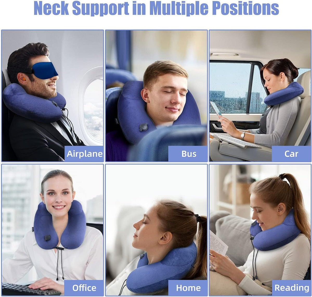 Inflatable Travel Neck Pillow for Airplanes, Super Soft Velvet Neck Support, Adjustable Firmness, Blow Up Plane Pillow for Long Flights, Road Trips, Travel Essentials with Eye Mask, Earplug