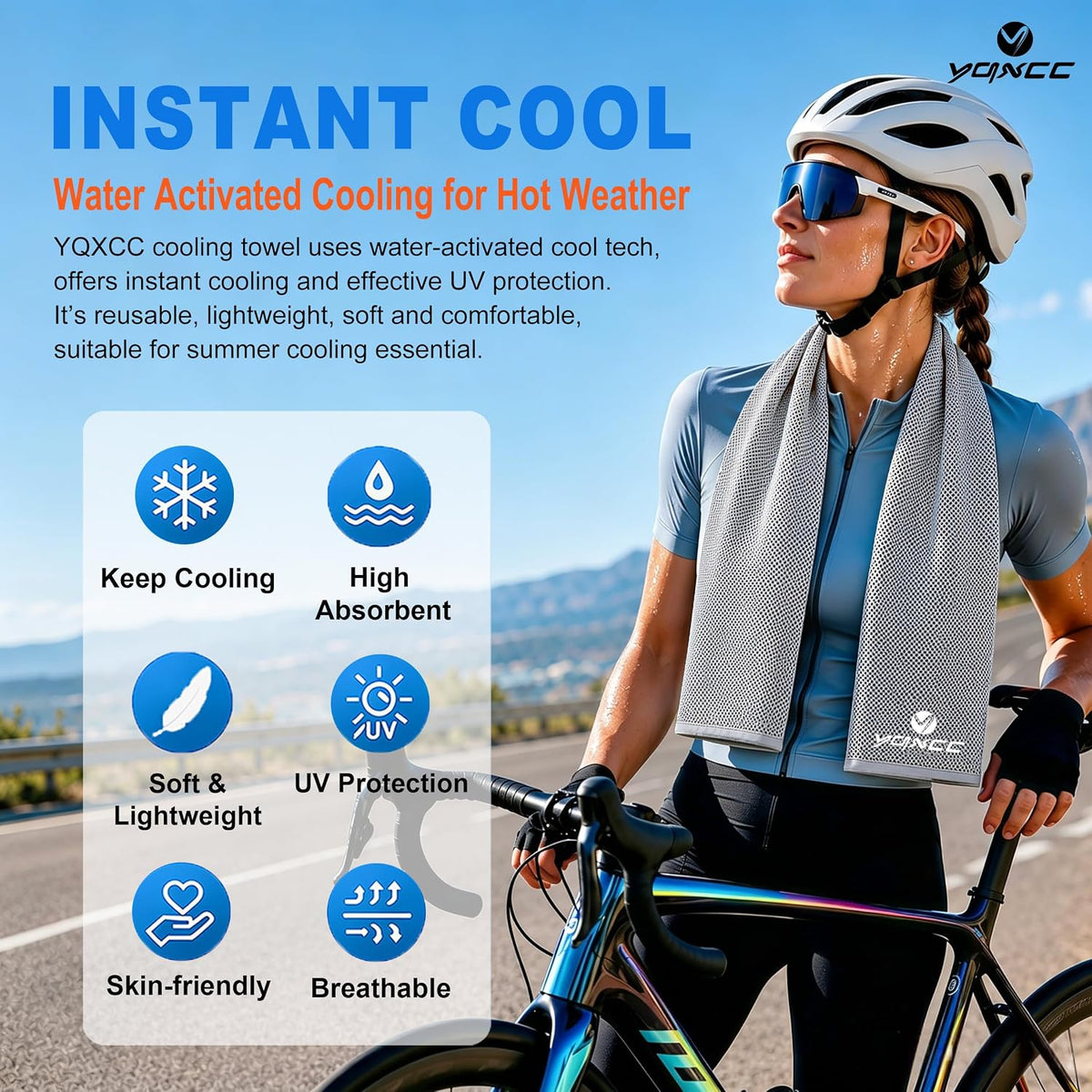 4 Pack Cooling Towels (40"x12"), Ice Cool for Neck & Face