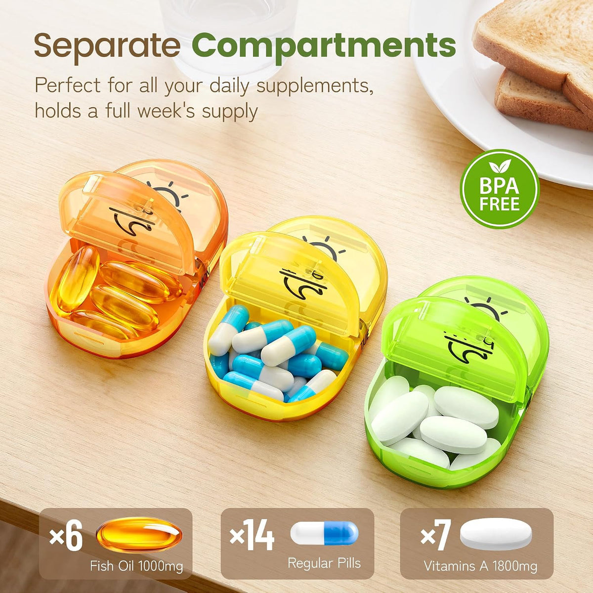 Weekly Travel Pill Organizer 2 Times a Day AM PM Rainbow Pill Box