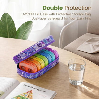 Weekly Travel Pill Organizer 2 Times a Day AM PM Rainbow Pill Box