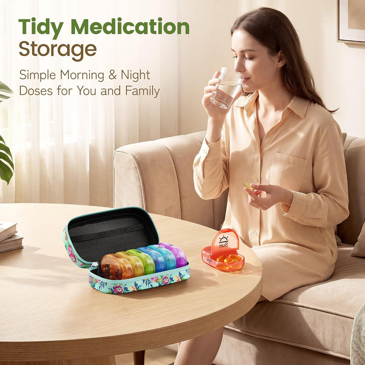 Weekly Travel Pill Organizer 2 Times a Day AM PM Rainbow Pill Box