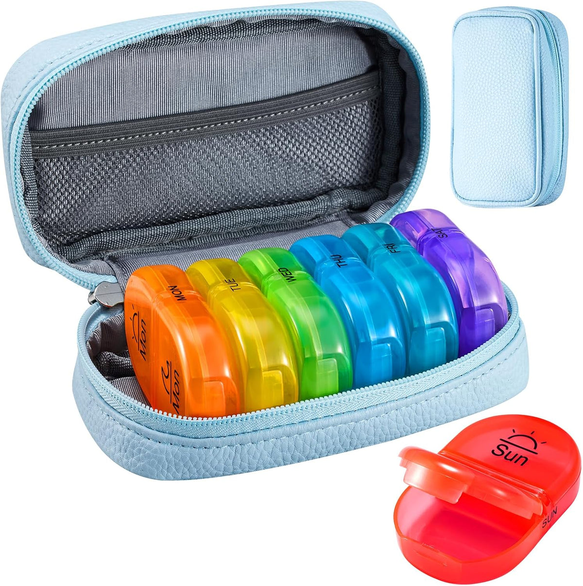 Weekly Travel Pill Organizer 2 Times a Day AM PM Rainbow Pill Box