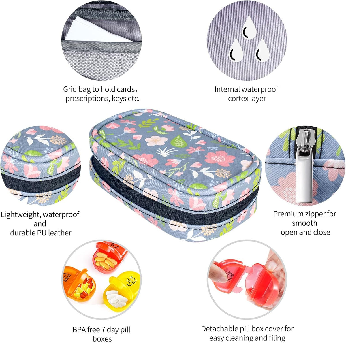 Weekly Travel Pill Organizer 2 Times a Day AM PM Rainbow Pill Box