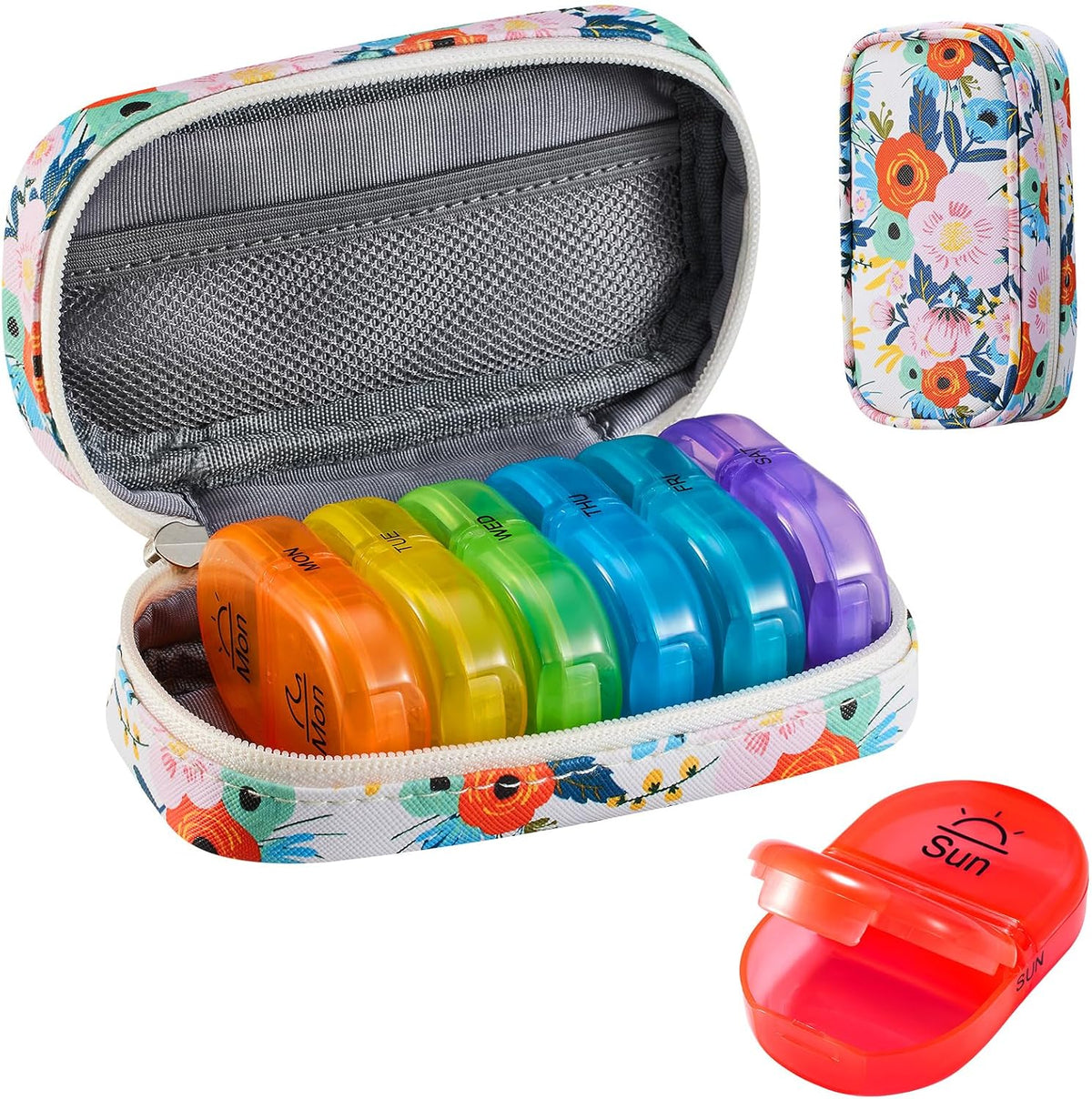 Weekly Travel Pill Organizer 2 Times a Day AM PM Rainbow Pill Box