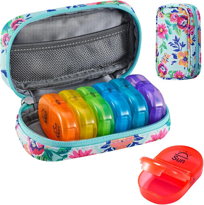 Weekly Travel Pill Organizer 2 Times a Day AM PM Rainbow Pill Box