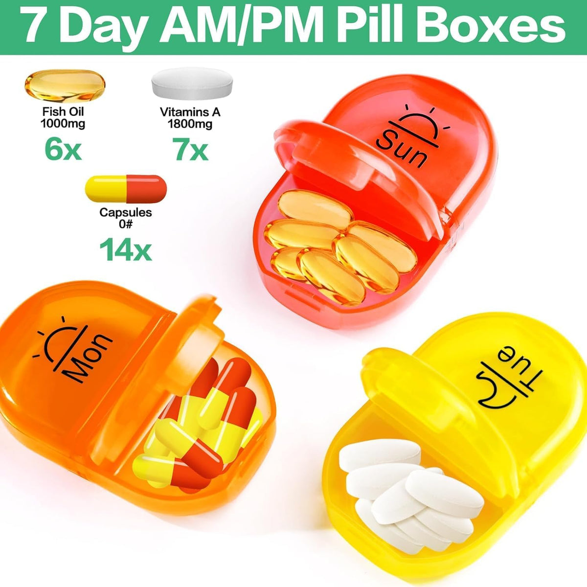 Weekly Travel Pill Organizer 2 Times a Day AM PM Rainbow Pill Box