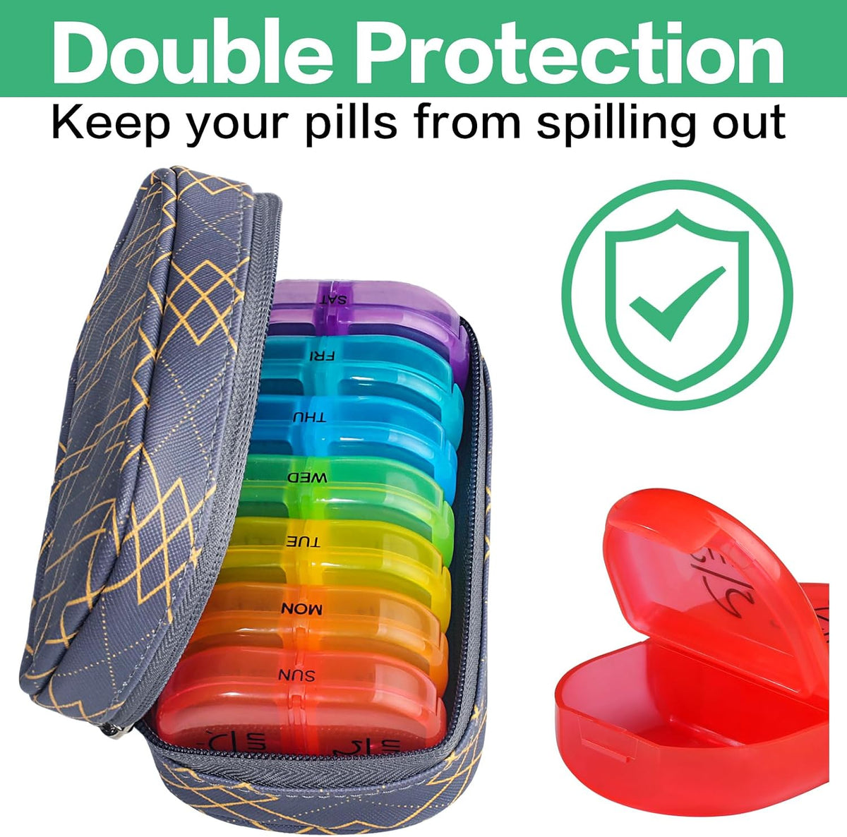 Weekly Travel Pill Organizer 2 Times a Day AM PM Rainbow Pill Box