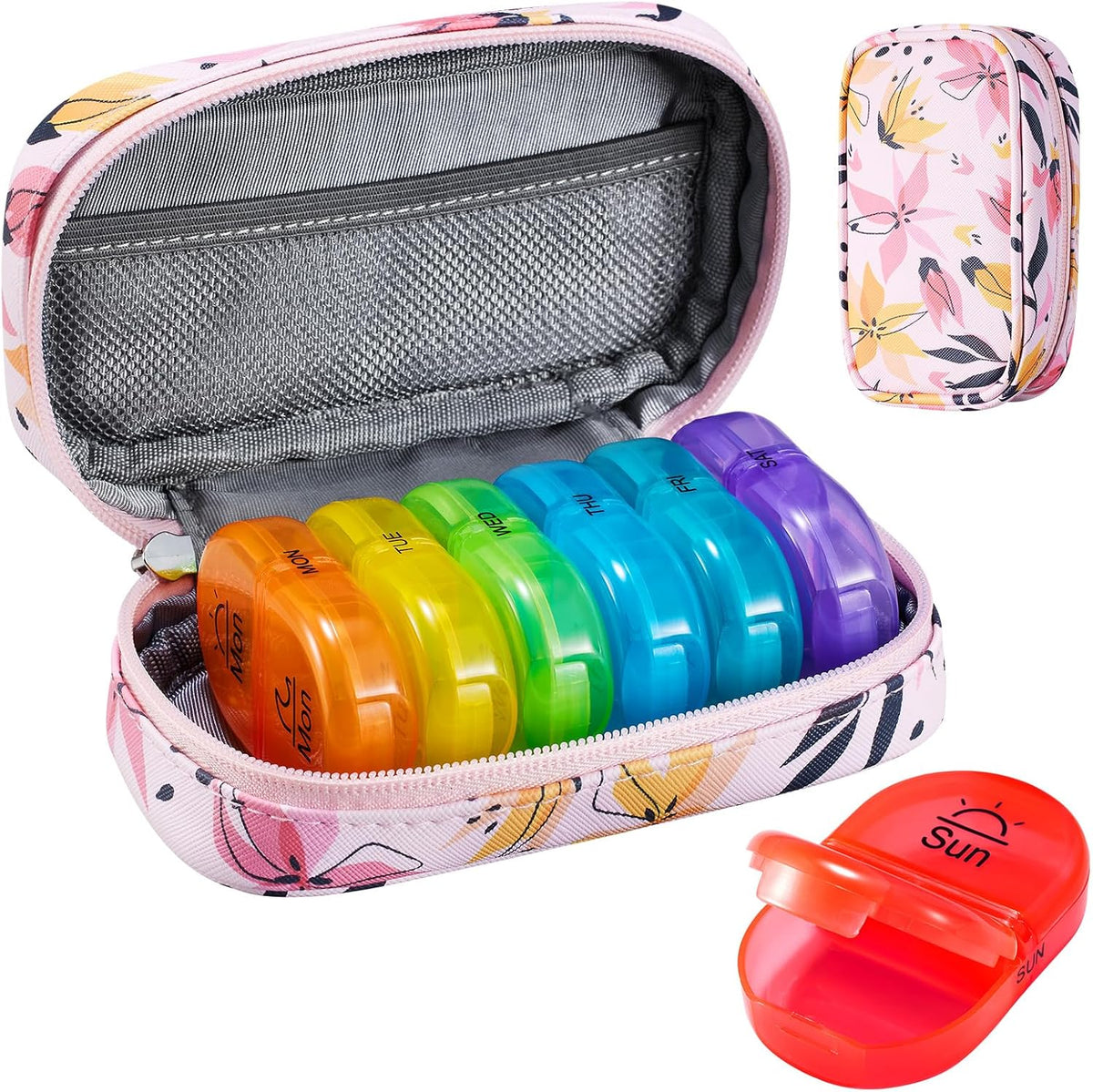 Weekly Travel Pill Organizer 2 Times a Day AM PM Rainbow Pill Box