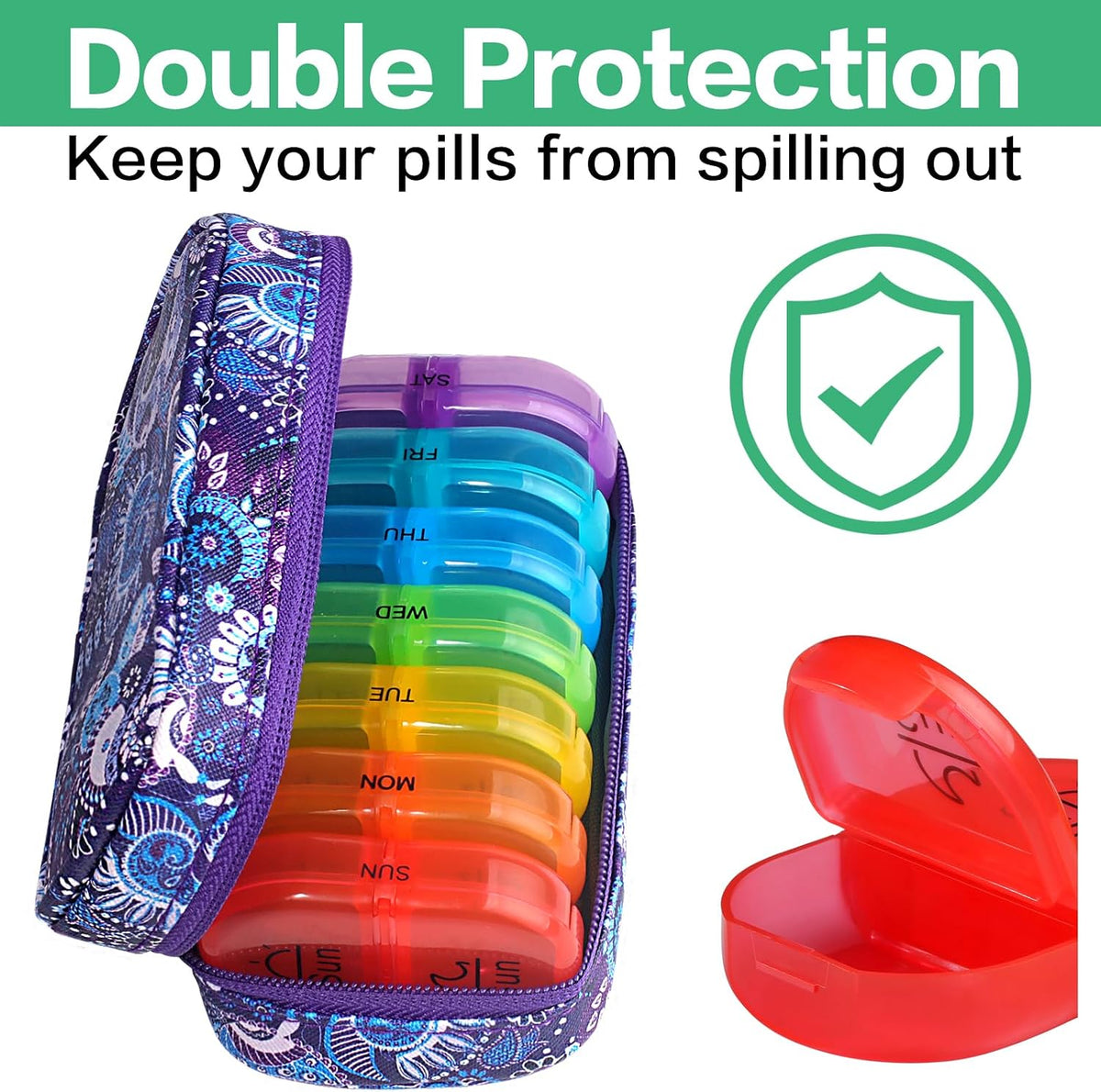 Weekly Travel Pill Organizer 2 Times a Day AM PM Rainbow Pill Box