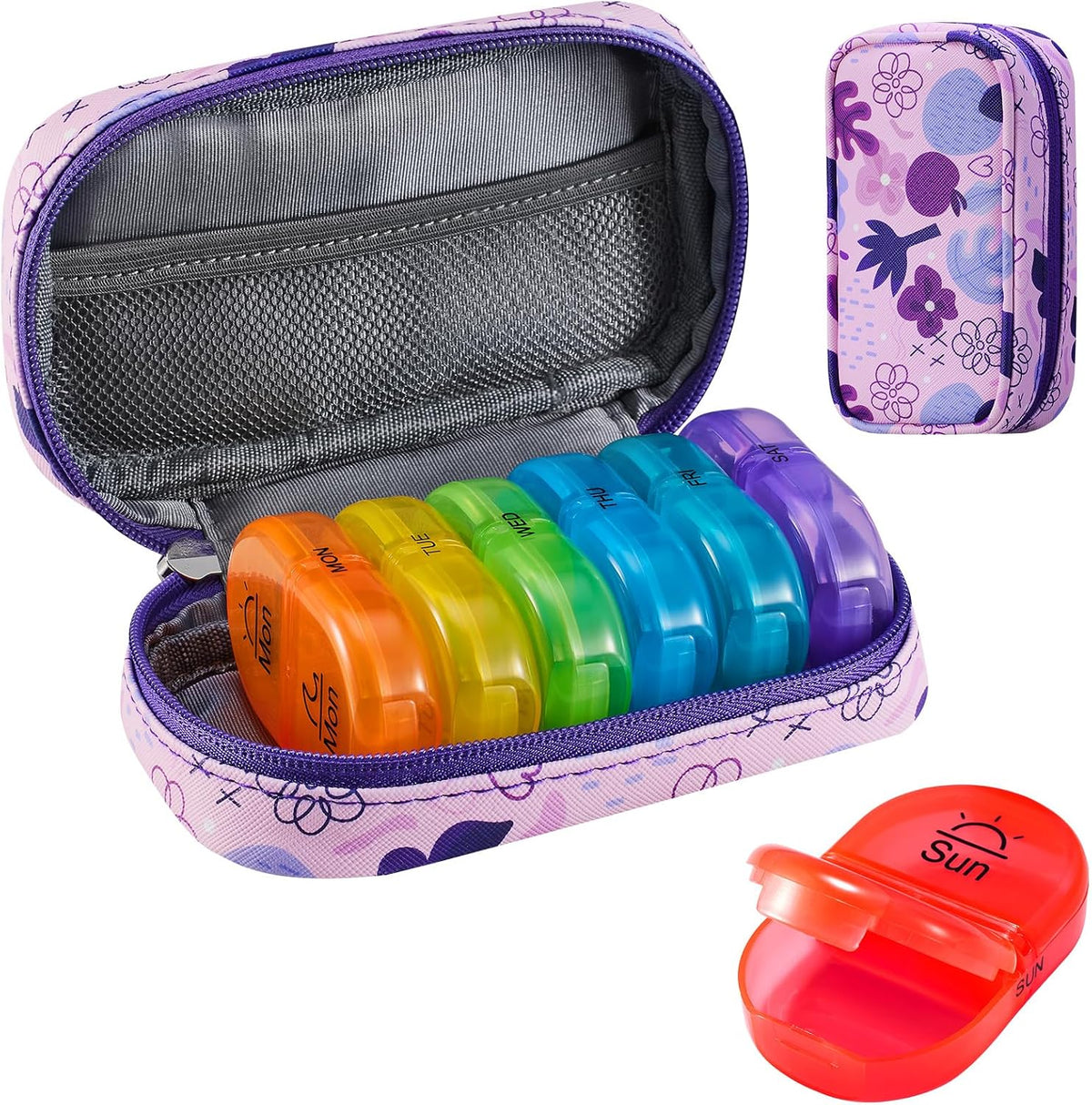 Weekly Travel Pill Organizer 2 Times a Day AM PM Rainbow Pill Box