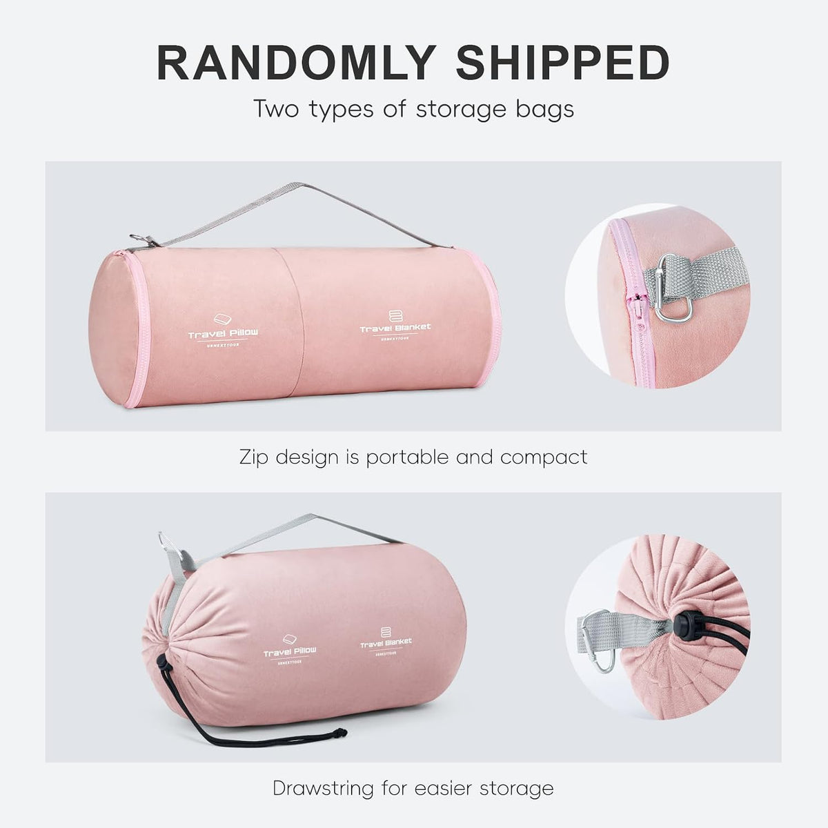 Travel Pillow and Blanket Set Neck Pillow Airplane Foam Pink