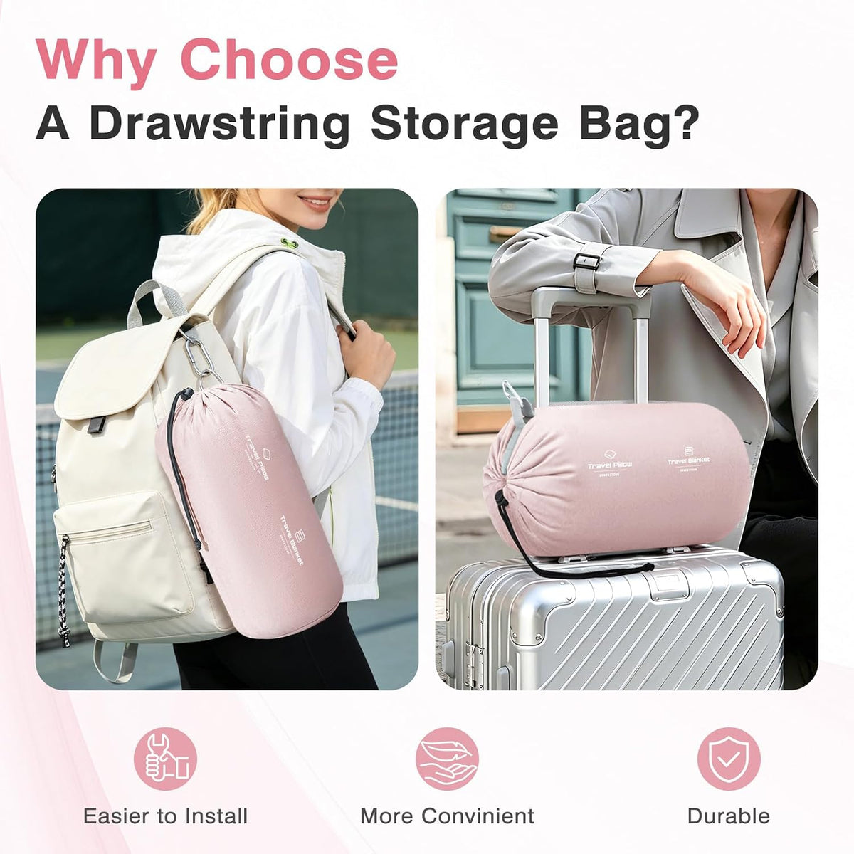 Travel Pillow and Blanket Set Neck Pillow Airplane Foam Pink