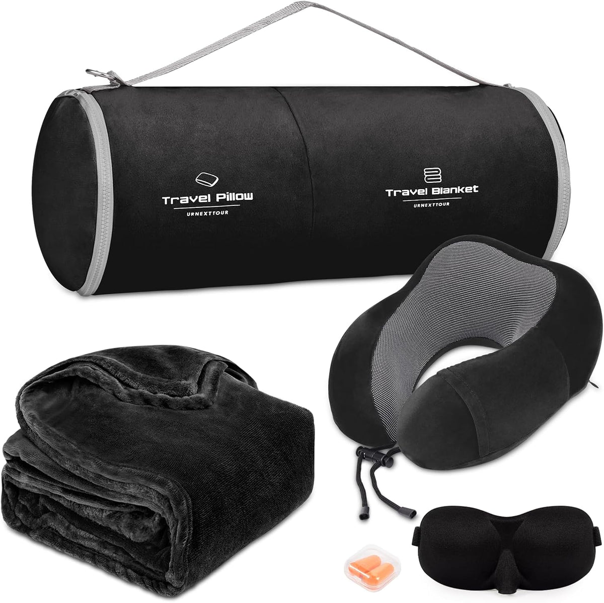 Travel Pillow and Blanket Set Neck Pillow Airplane Foam Pink