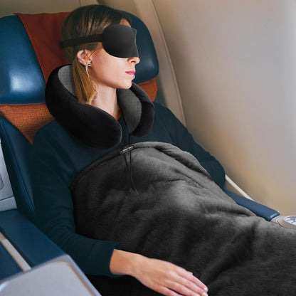 Travel Pillow and Blanket Set Neck Pillow Airplane Foam Pink