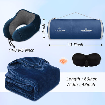 Travel Pillow and Blanket Set Neck Pillow Airplane Foam Pink