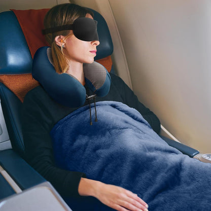 Travel Pillow and Blanket Set Neck Pillow Airplane Foam Pink